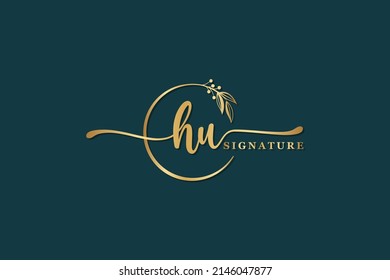 luxury signature logo design initial hu. Handwriting vector logo design illustration image
