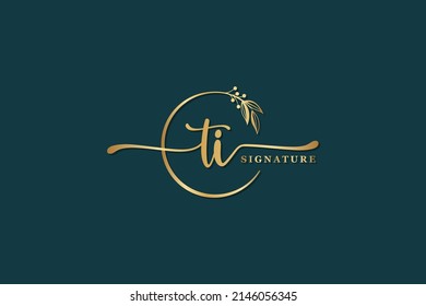 luxury signature logo design initial ti. Handwriting vector logo design illustration image