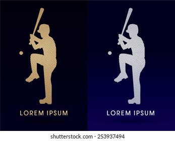 Luxury Silhouette Baseball Player, ready to hit a ball, designed using geometric shape, logo, symbol, icon, graphic, vector.