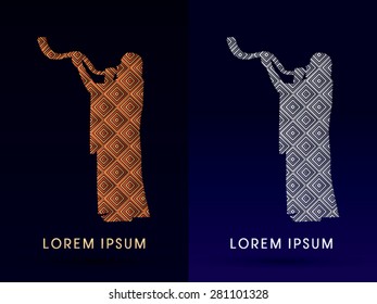 Luxury , Silhouette, Jew blowing the shofar , graphic vector.