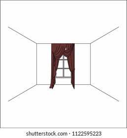 Luxury silk velvet curtains and draperies. curtains in the interior of the window.