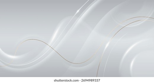 Fondo de lujo de plata con elegantes curvas doradas y rayas blancas para un certificado premium o diseño de diploma. Superficie Abstractas con Gradientes suaves y líneas fluidas para la presentación de negocios