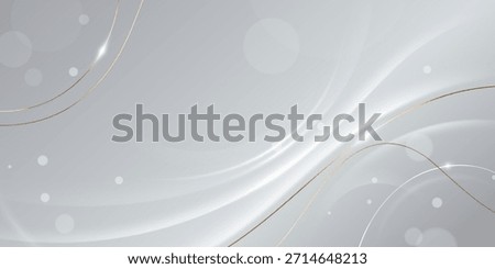 Luxury silver award background with white glitter dots and gold wave lines. Premium elegant smooth gradient surface with flowing curves for certificate, invitation or celebration event design template