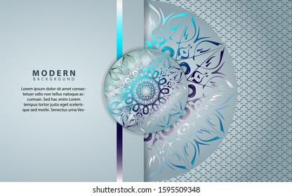 Luxury silver background with mandala style shapes with arabic ornament decoration. Elegant vector design template for ramadan cover, wedding invitation, greeting card, cover asian culture celebration