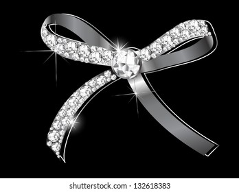 Luxury silver bow with the diamonds