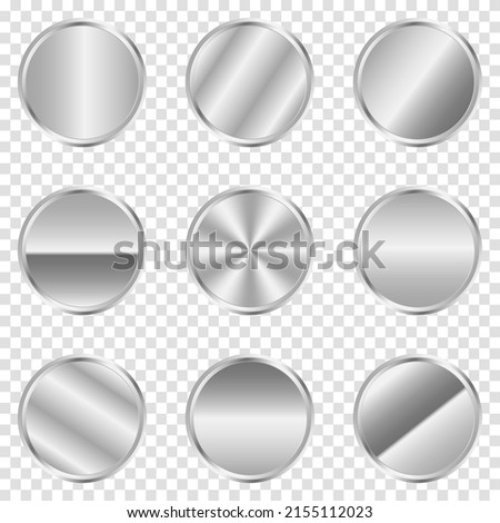 Luxury silver circle button. Silver circle. Realistic metal button. Vector illustration