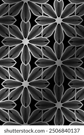 Luxury SIlver floral pattern, striped leaves