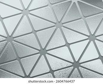 Luxury silver geometric background with embossed geometric triangular pattern. Polished aluminum. Elegant platinum 3D triangular texture. Perfect for luxury branding, packaging, and modern designs