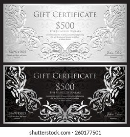 Luxury silver gift certificate in vintage style