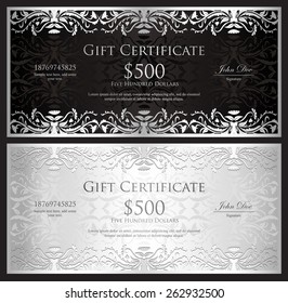 Luxury silver gift certificate in vintage style