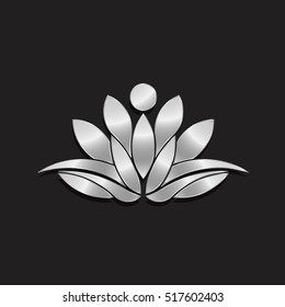 Luxury Silver Lotus Logo Plant. Vector Illustration