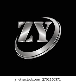 Luxury silver monogram logo with "ZY" letters in an elegant metallic style, perfect for premium brands, corporate identity, or luxury product branding.