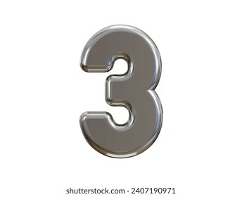 luxury silver number 3 typography 3d render