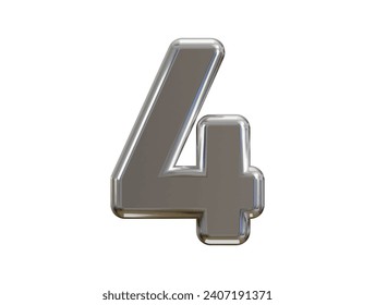 Luxus-Silbernummer 4 Typografie 3D-Darstellung