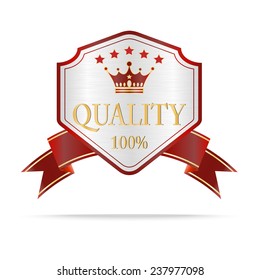 Luxury silver and red  quality shields with ribbon. Vector illustration