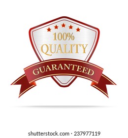 Luxury silver and red quality shields with ribbon. Vector illustration
