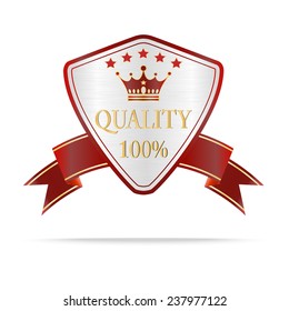 Luxury silver and red  quality shields with ribbon. Vector illustration