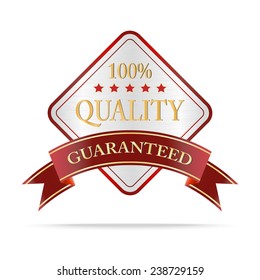 Luxury silver and red  quality shields label with ribbon.Vector illustration