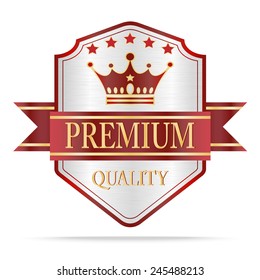 Luxury silver and red  quality shields with ribbon.Vector illustration