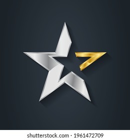 Luxury silver star inlaid with a gold element. Original vector design element.