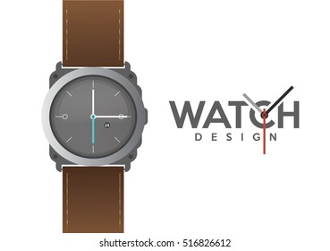 Luxury silver Watch for man, with brown watch strap