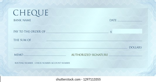 Luxury silvet cheque template with vintage guilloche. Check with abstract watermark, border. Metallic background for banknote, money design, bank note, voucher, gift certificate, coupon, currency