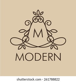 Luxury, simple  and elegant monochrome  Vector set of abstract frames and logo templates in line style - graphic design elements