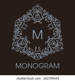 Luxury, simple  and elegant monochrome  Vector  abstract monogram or logo template in line style - graphic design elements