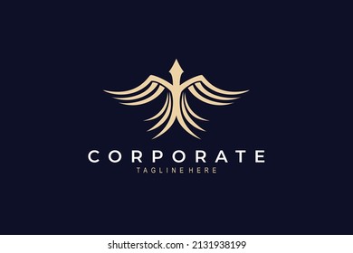 Luxury and simple logo design abstract eagle flapping wings.