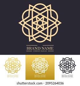 Luxury simple modern vector logo design template with golden color and twisted mandala star or floral line art concept. Best for beauty spa, brand, company or premium product.