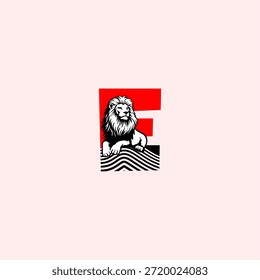 Luxo sentado leão letra E logotipo expressando poder e prestígio. Perfeito para marcas de ponta, etiquetas de moda, imóveis e designs de logotipo premium