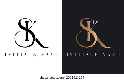 Luxury SK or KS Initial Monogram Text Letter Logo Design