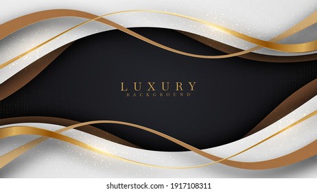 Luxury smooth golden wave background , White overlapping brown and black shades, Vector illustration.