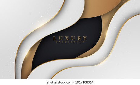 Luxury smooth golden wave background , White overlapping brown and black shades, Vector illustration.