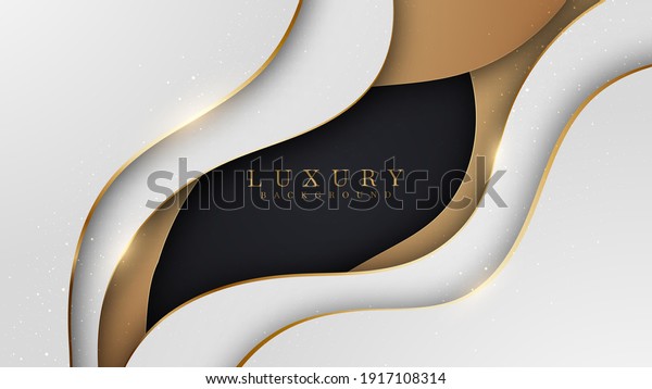 Luxury smooth golden wave\
background , White overlapping brown and black shades, Vector\
illustration.