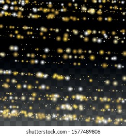 Luxury Snowfalls Design for Banner, Poster, Template, Card, Web, Advertisement, Party or Disco Print. Bokeh Abstract Twinkly Lights.