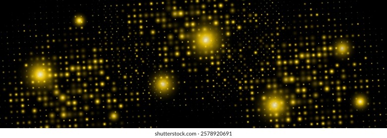 Luxury Snowfalls gold Design for Banner, Poster, Template, Card, Web, Advertisement, Party or Disco Print. Bokeh Abstract Twinkly Lights.