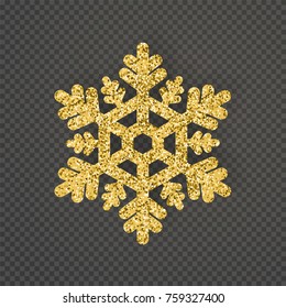 Luxury snowflake created from ornamental patterns with glittering elements vector illustration isolated on transparent background, New Year symbol