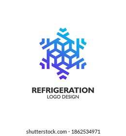 luxury snowflake with line art style for refrigeration logo design