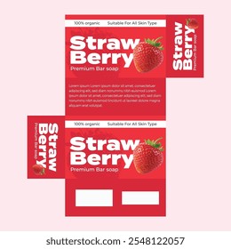 A luxury soap bar packaging design template featuring a strawberry theme in a vector illustration. Elegant, modern, and ready to print, ideal for cosmetic and skincare product branding
