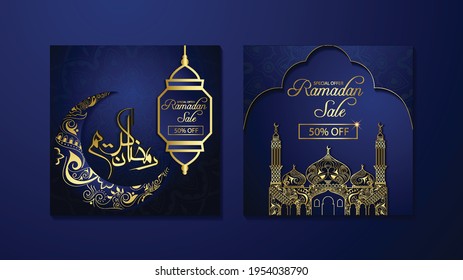 Luxury Social Media Instagram Post Design For Ramadan Sale With Golden Pattern,shapes And Mandala