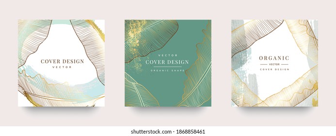 Luxury Social Media Stories And Post Template Vector Set. Tropical And Botanical Warm Earth Tone Square Cover Background Collection.