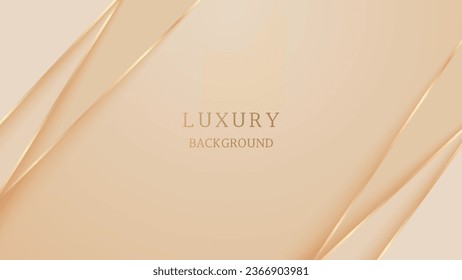 Luxury soft cream shade 3d paper cut style background with gold sparkle lines, vector template for business banner, invitation, card, brochure.

