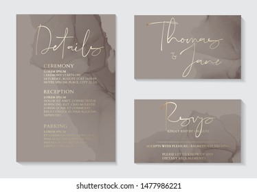 Luxury soft decor, dark grey wedding invitation cards with gold marble texture and geometric pattern minimal style vector design template. Cute invitation, party collection. 