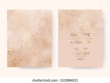 Luxury soft pink acrylic wedding invitation cards with gold foil dust.