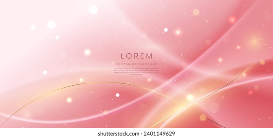 Luxury soft pink background with gold line curved and lighting effect sparkle. Vector illustration