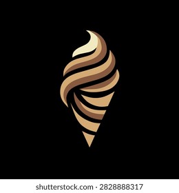 Luxury soft serve ice cream cone logo with multiple flowing cream swirls and warm brown and cream colors, ideal for premium dessert shops, cafes, ice cream brands, and packaging.