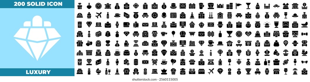 Luxury Solid Editable Icons set. Vector illustration in modern thin solid style of luxury icons: diamond, rich, gem, gold, etc