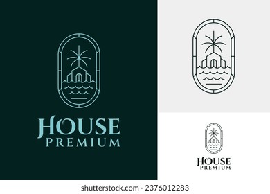 Luxury Sophisticated House Home Badge Border Frame Wave Sea Beach Palm Exotic Tree Premium Logo Design Branding Template