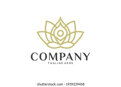 luxury spa lotus line art logo design